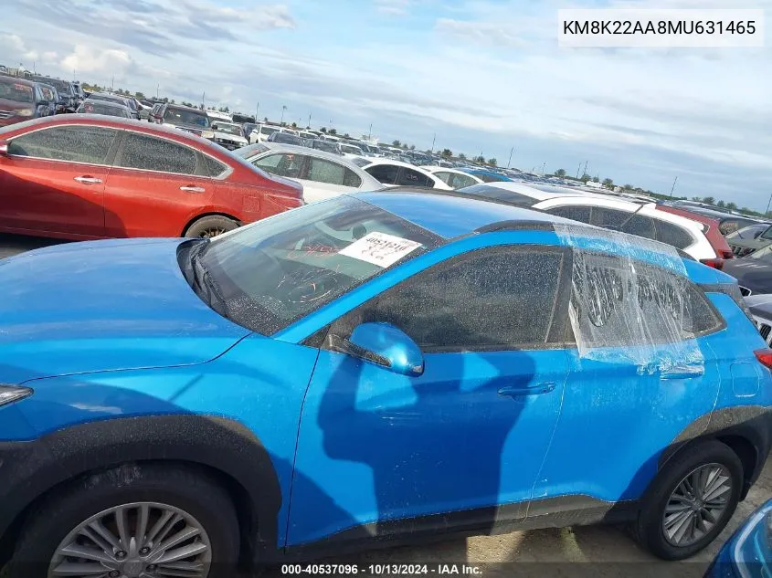 2021 Hyundai Kona Sel VIN: KM8K22AA8MU631465 Lot: 40537096