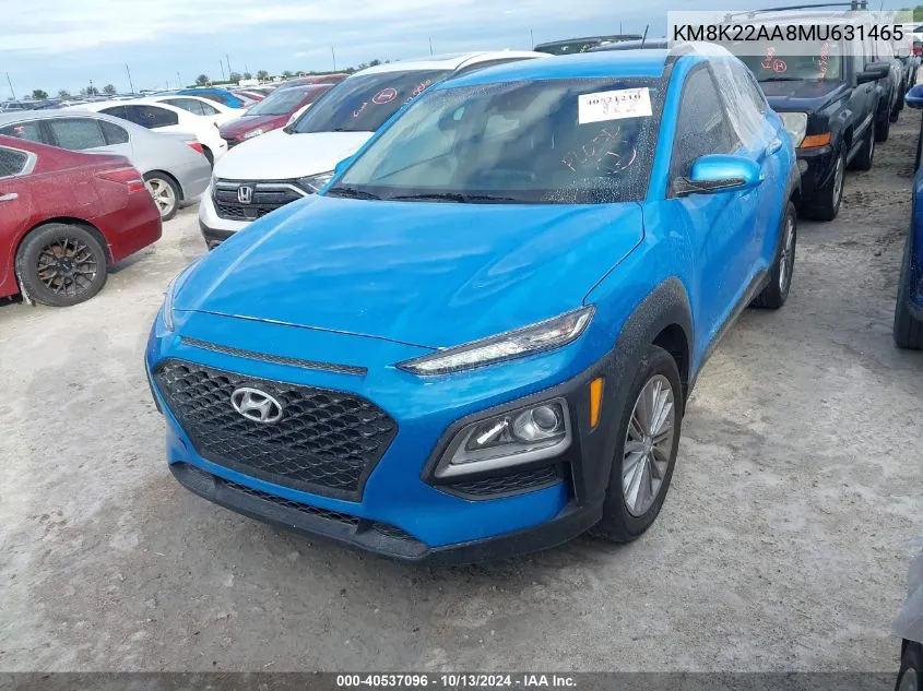 2021 Hyundai Kona Sel VIN: KM8K22AA8MU631465 Lot: 40537096