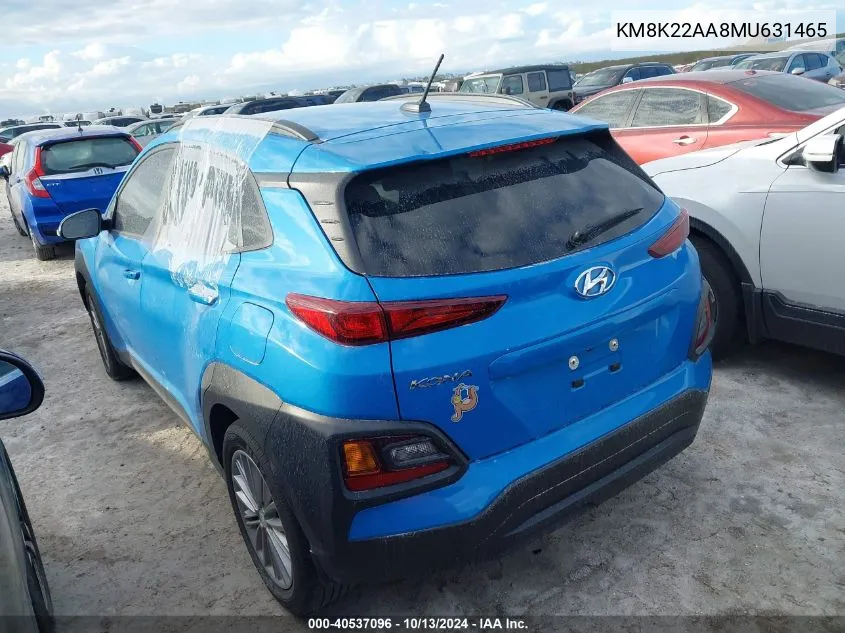 2021 Hyundai Kona Sel VIN: KM8K22AA8MU631465 Lot: 40537096