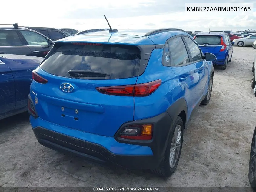 2021 Hyundai Kona Sel VIN: KM8K22AA8MU631465 Lot: 40537096