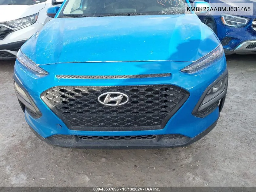 2021 Hyundai Kona Sel VIN: KM8K22AA8MU631465 Lot: 40537096