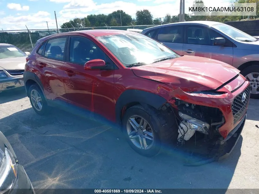 2021 Hyundai Kona Se VIN: KM8K1CAA0MU663108 Lot: 40551869