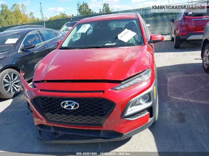 2021 Hyundai Kona Se VIN: KM8K1CAA0MU663108 Lot: 40551869