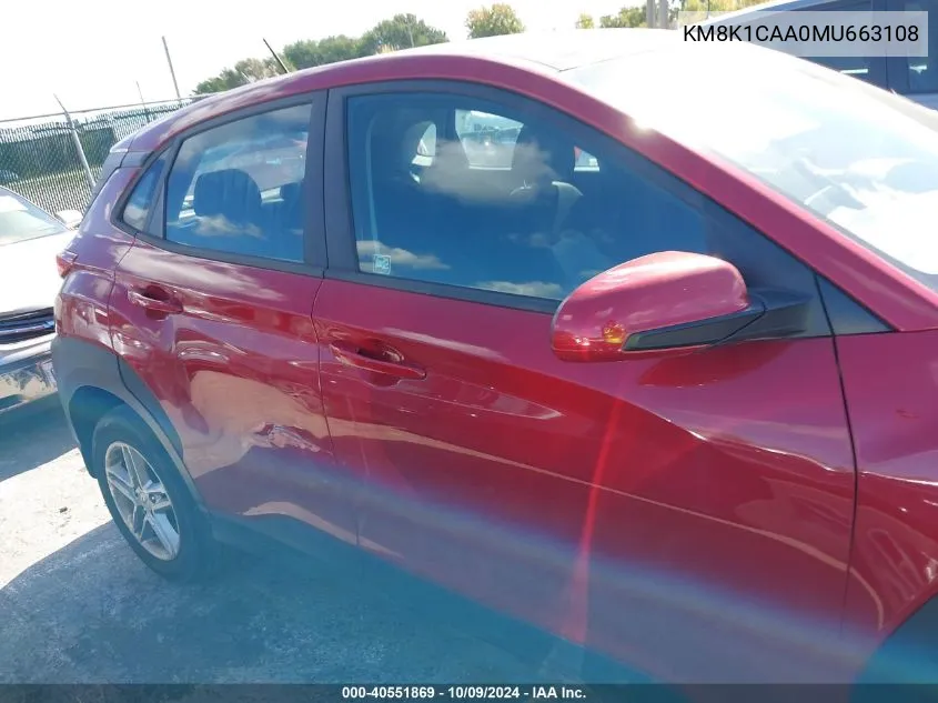 2021 Hyundai Kona Se VIN: KM8K1CAA0MU663108 Lot: 40551869