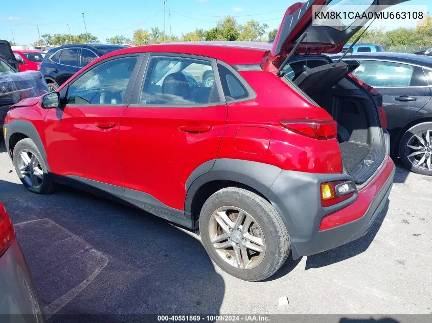 2021 Hyundai Kona Se VIN: KM8K1CAA0MU663108 Lot: 40551869