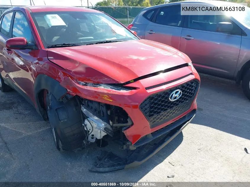 2021 Hyundai Kona Se VIN: KM8K1CAA0MU663108 Lot: 40551869