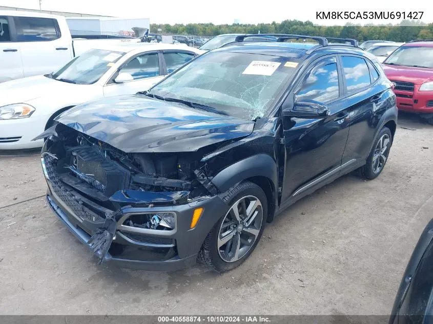 2021 Hyundai Kona Ultimate VIN: KM8K5CA53MU691427 Lot: 40558874