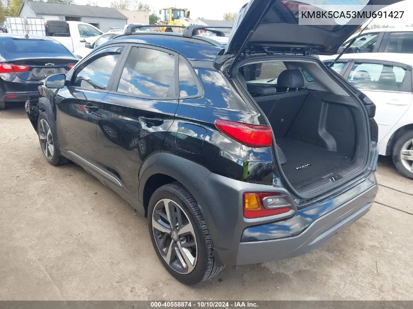 2021 Hyundai Kona Ultimate VIN: KM8K5CA53MU691427 Lot: 40558874