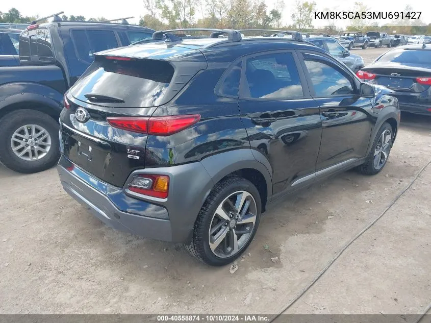 2021 Hyundai Kona Ultimate VIN: KM8K5CA53MU691427 Lot: 40558874