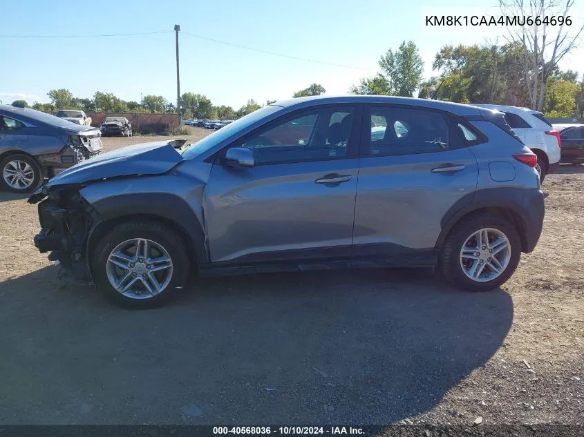 2021 Hyundai Kona Se VIN: KM8K1CAA4MU664696 Lot: 40568036