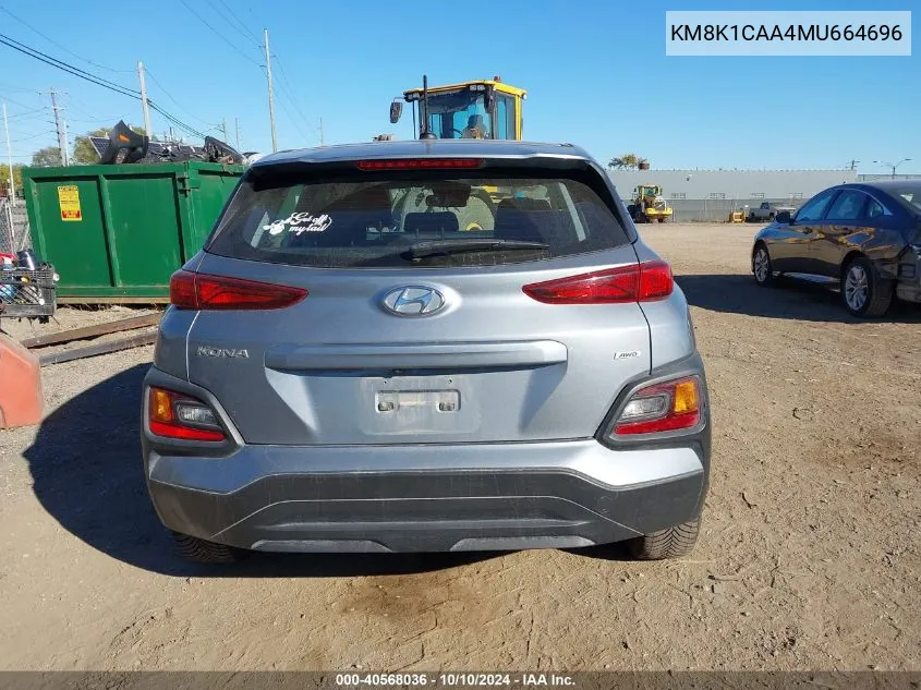 2021 Hyundai Kona Se VIN: KM8K1CAA4MU664696 Lot: 40568036