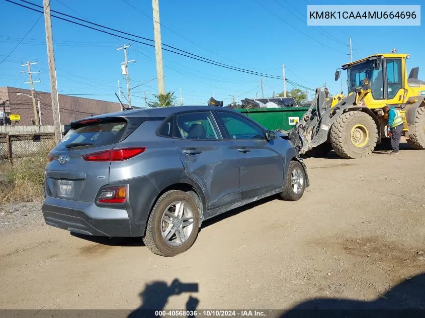 2021 Hyundai Kona Se VIN: KM8K1CAA4MU664696 Lot: 40568036