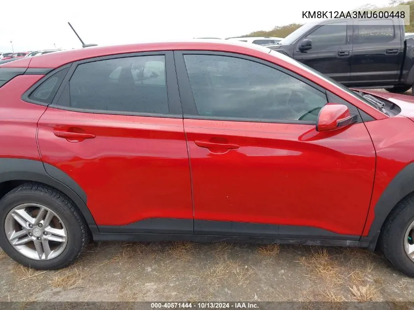 2021 Hyundai Kona Se VIN: KM8K12AA3MU600448 Lot: 40571444