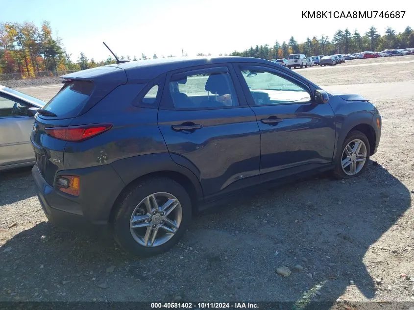 2021 Hyundai Kona Se VIN: KM8K1CAA8MU746687 Lot: 40581402