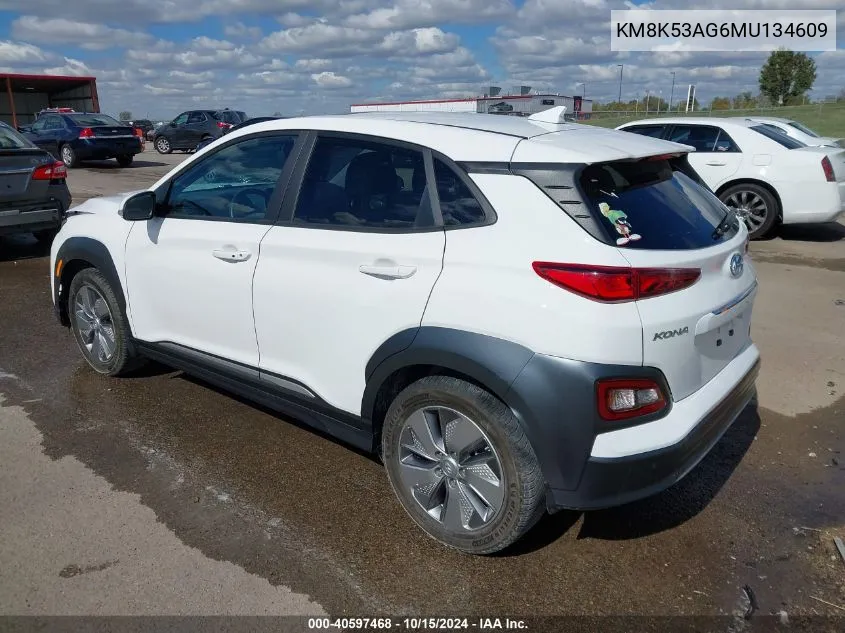 2021 Hyundai Kona Electric Ultimate VIN: KM8K53AG6MU134609 Lot: 40597468