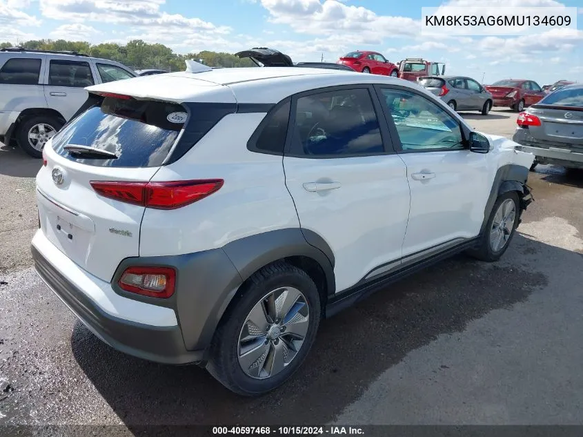 2021 Hyundai Kona Electric Ultimate VIN: KM8K53AG6MU134609 Lot: 40597468