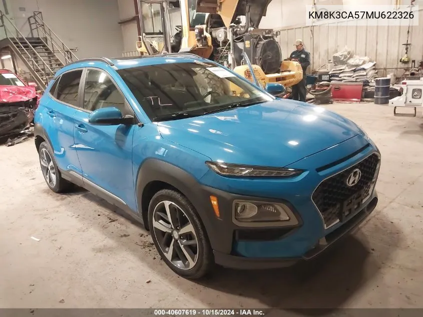 2021 Hyundai Kona Limited VIN: KM8K3CA57MU622326 Lot: 40607619