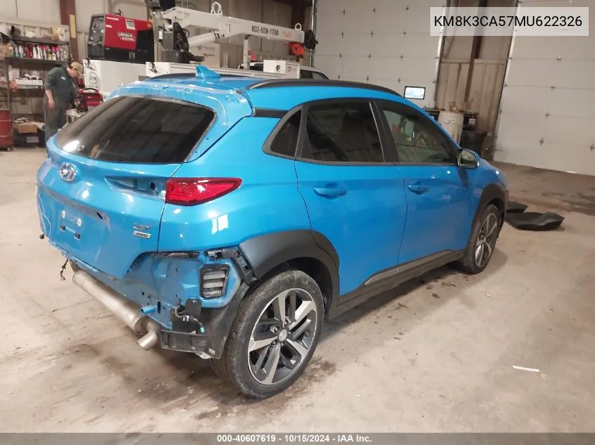 2021 Hyundai Kona Limited VIN: KM8K3CA57MU622326 Lot: 40607619