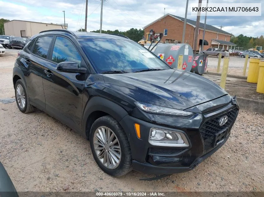 2021 Hyundai Kona Sel VIN: KM8K2CAA1MU706643 Lot: 40608079