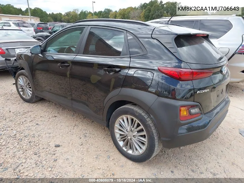 2021 Hyundai Kona Sel VIN: KM8K2CAA1MU706643 Lot: 40608079