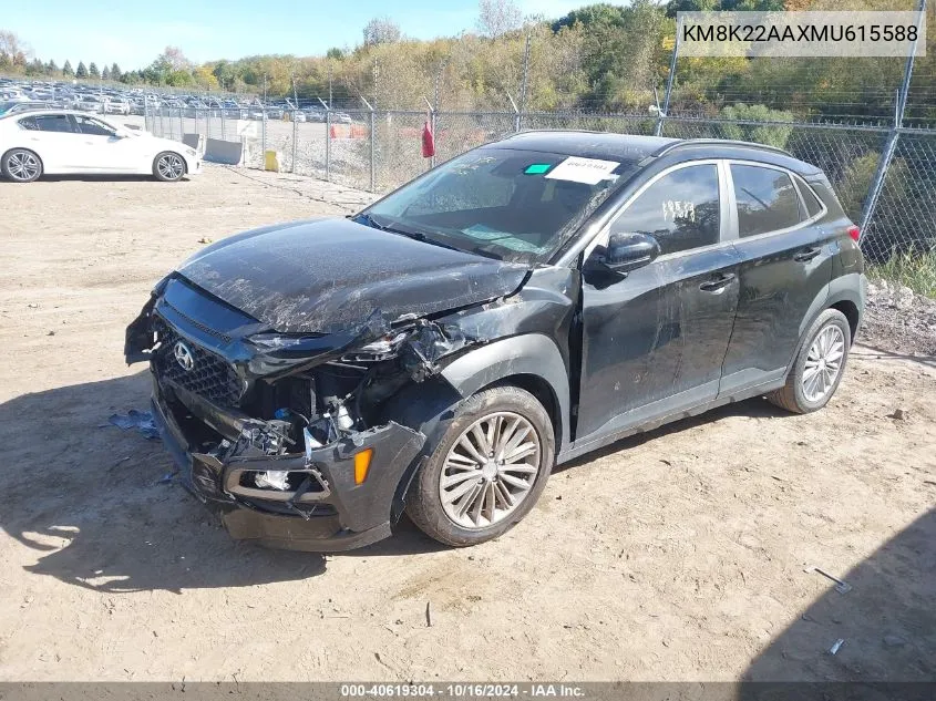 2021 Hyundai Kona Sel VIN: KM8K22AAXMU615588 Lot: 40619304