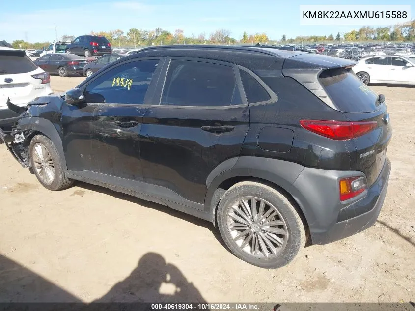 2021 Hyundai Kona Sel VIN: KM8K22AAXMU615588 Lot: 40619304