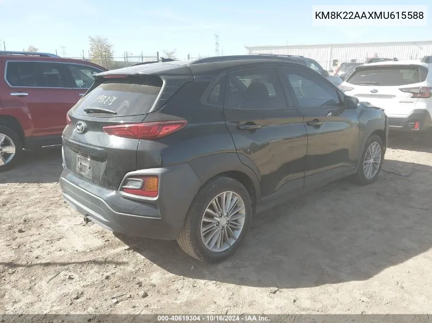 2021 Hyundai Kona Sel VIN: KM8K22AAXMU615588 Lot: 40619304