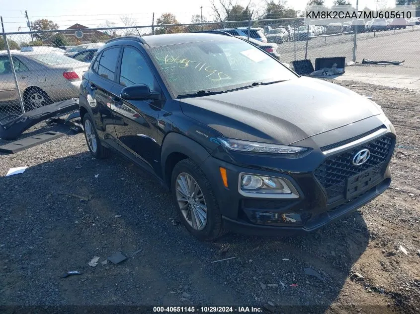 2021 Hyundai Kona Sel VIN: KM8K2CAA7MU605610 Lot: 40651145