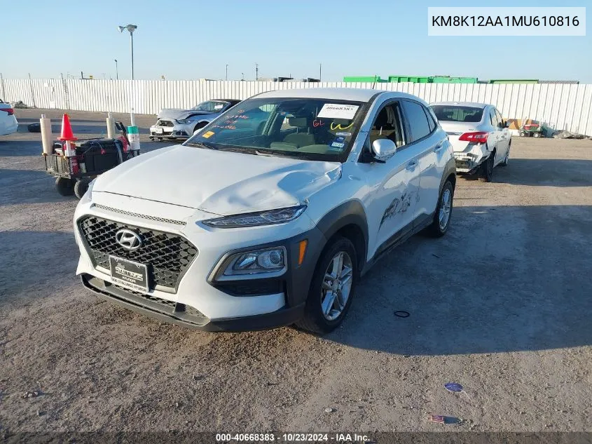 2021 Hyundai Kona Se VIN: KM8K12AA1MU610816 Lot: 40668383