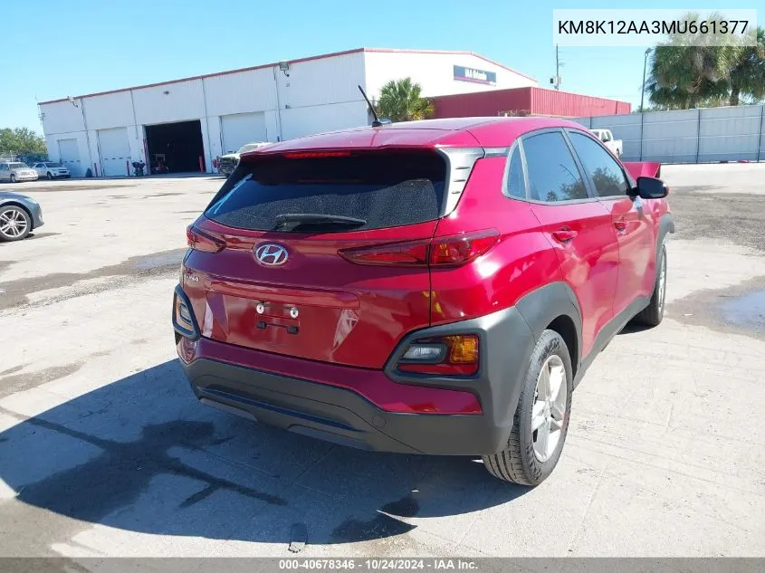 2021 Hyundai Kona Se VIN: KM8K12AA3MU661377 Lot: 40678346