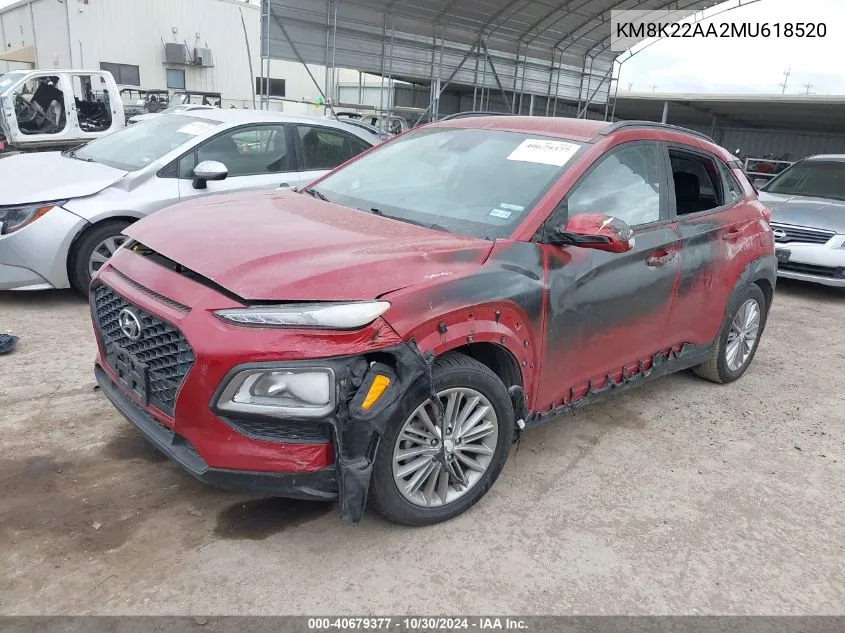 2021 Hyundai Kona Sel VIN: KM8K22AA2MU618520 Lot: 40679377