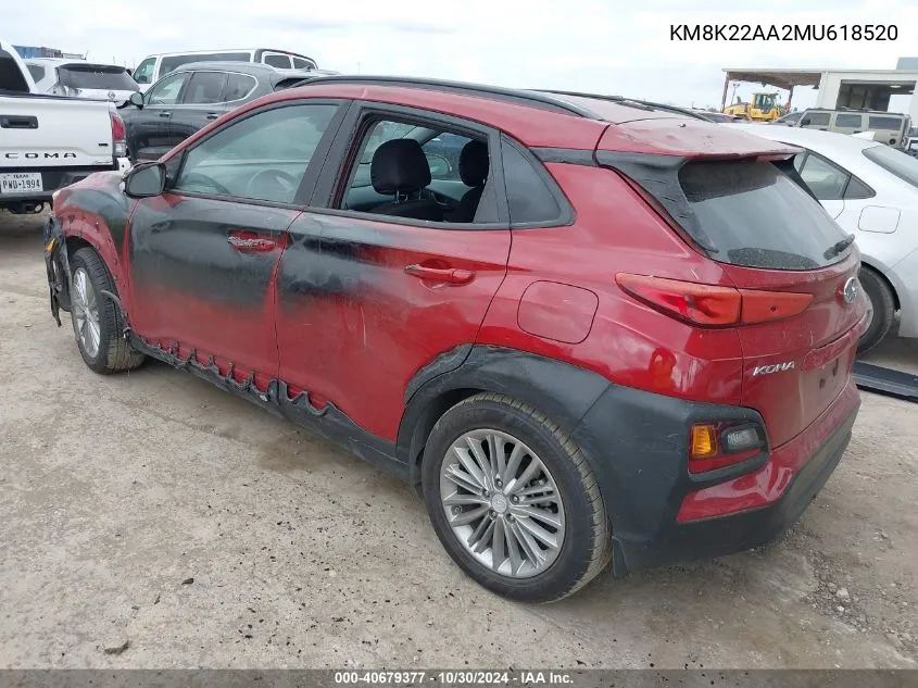 2021 Hyundai Kona Sel VIN: KM8K22AA2MU618520 Lot: 40679377