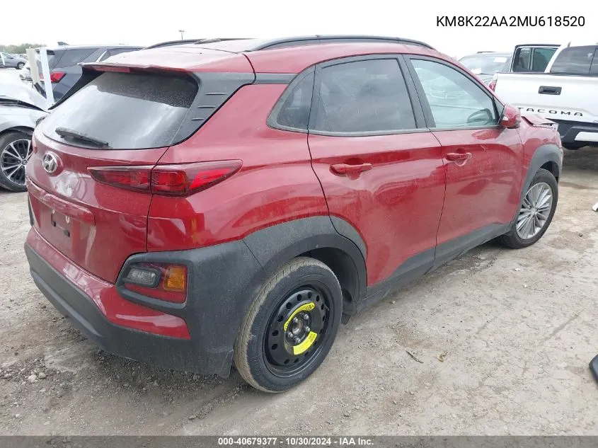 2021 Hyundai Kona Sel VIN: KM8K22AA2MU618520 Lot: 40679377