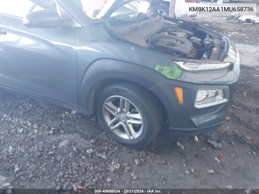 2021 Hyundai Kona Se VIN: KM8K12AA1MU658736 Lot: 40686034