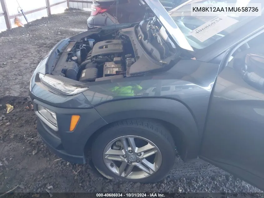 2021 Hyundai Kona Se VIN: KM8K12AA1MU658736 Lot: 40686034