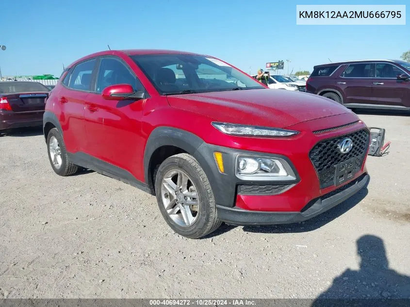 2021 Hyundai Kona Se VIN: KM8K12AA2MU666795 Lot: 40694272