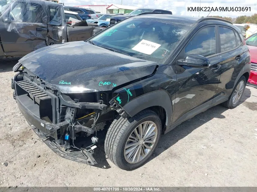 2021 Hyundai Kona Sel VIN: KM8K22AA9MU603691 Lot: 40701705