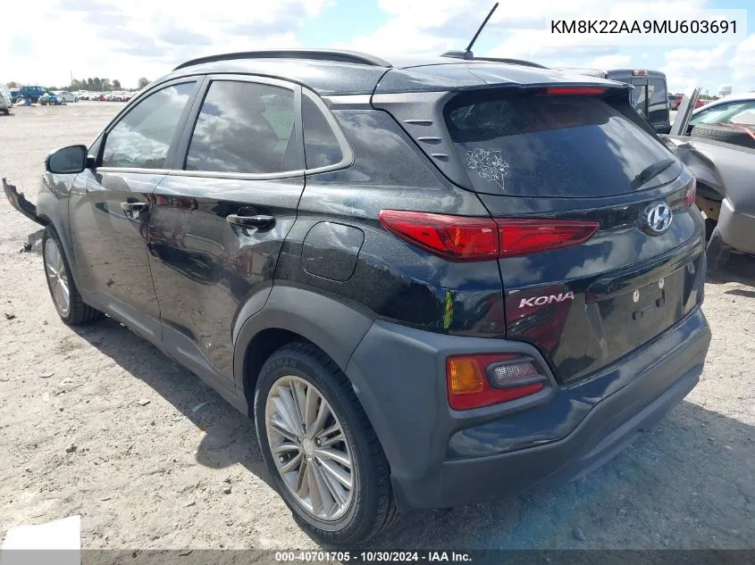 2021 Hyundai Kona Sel VIN: KM8K22AA9MU603691 Lot: 40701705