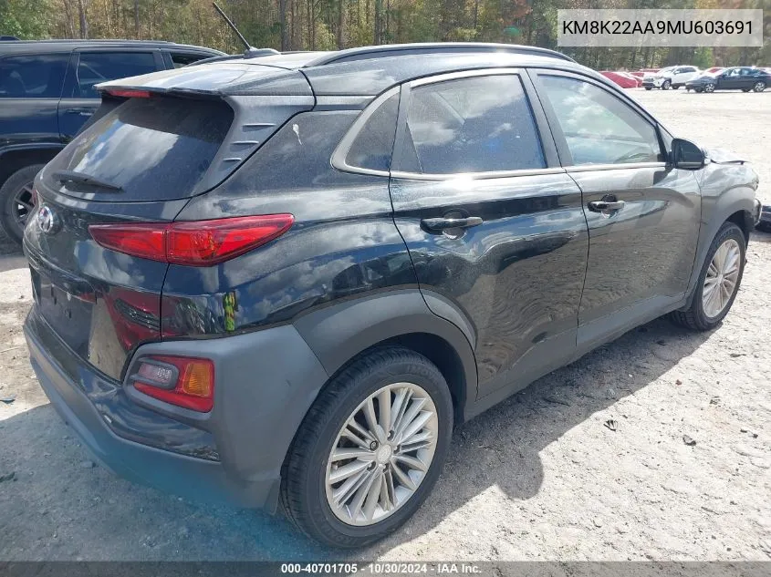 2021 Hyundai Kona Sel VIN: KM8K22AA9MU603691 Lot: 40701705