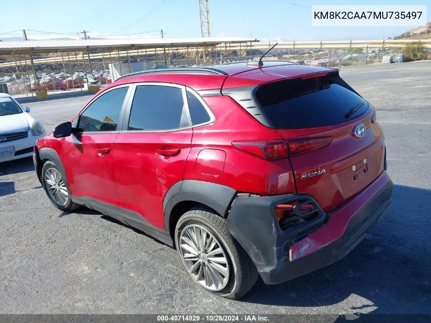 2021 Hyundai Kona Sel VIN: KM8K2CAA7MU735497 Lot: 40714929