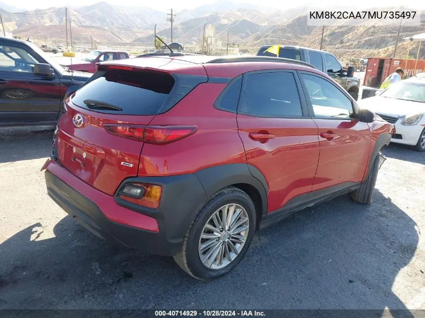 2021 Hyundai Kona Sel VIN: KM8K2CAA7MU735497 Lot: 40714929