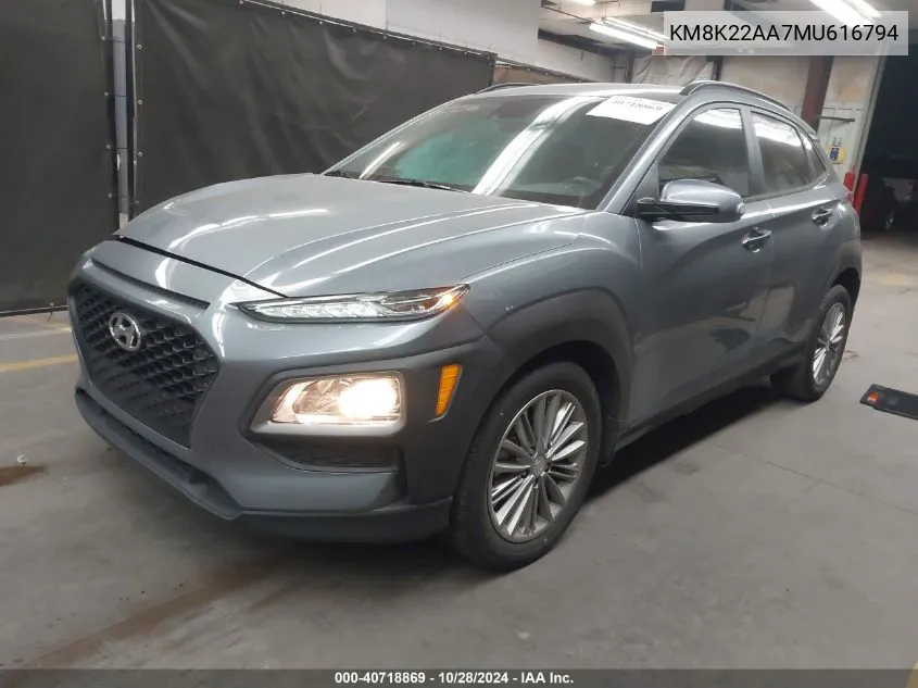 2021 Hyundai Kona Sel VIN: KM8K22AA7MU616794 Lot: 40718869