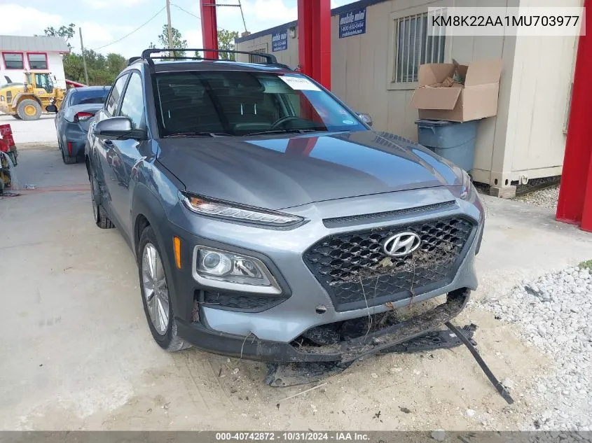 2021 Hyundai Kona Sel VIN: KM8K22AA1MU703977 Lot: 40742872