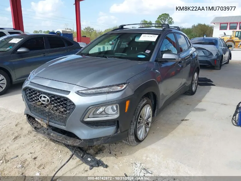 2021 Hyundai Kona Sel VIN: KM8K22AA1MU703977 Lot: 40742872