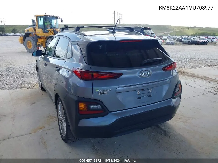 2021 Hyundai Kona Sel VIN: KM8K22AA1MU703977 Lot: 40742872