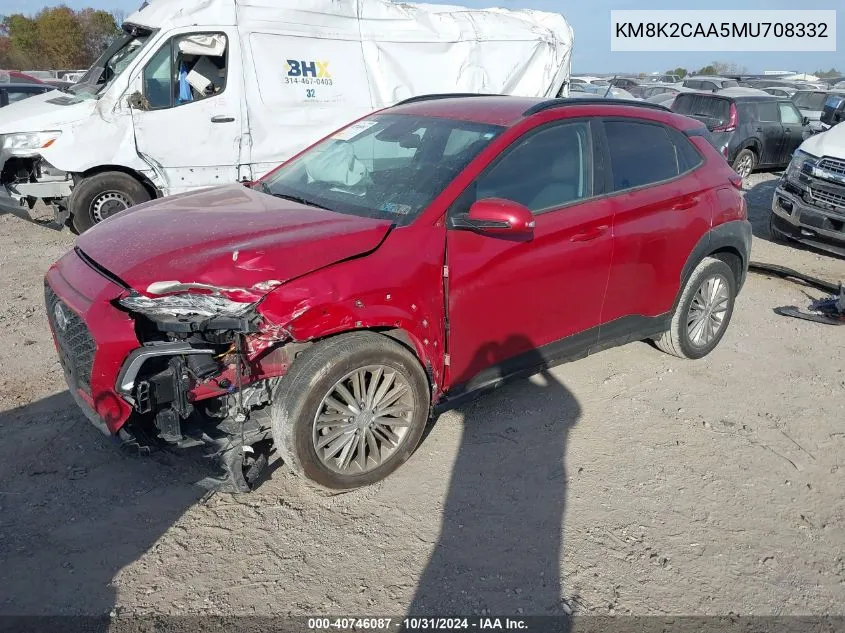 2021 Hyundai Kona Sel VIN: KM8K2CAA5MU708332 Lot: 40746087