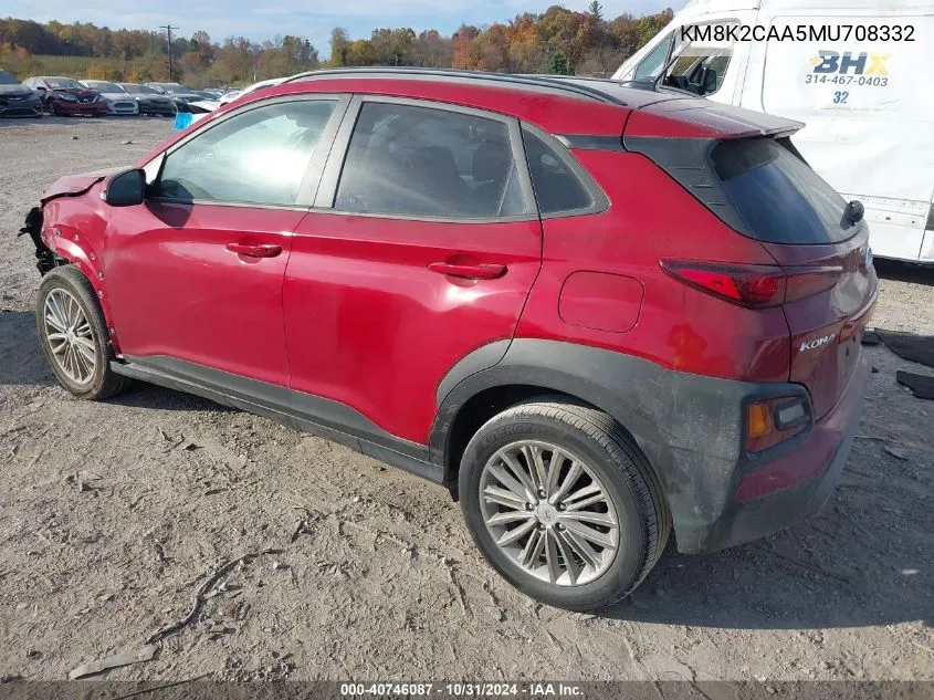 2021 Hyundai Kona Sel VIN: KM8K2CAA5MU708332 Lot: 40746087