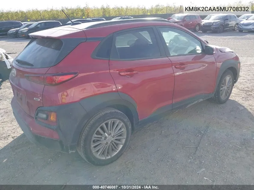 2021 Hyundai Kona Sel VIN: KM8K2CAA5MU708332 Lot: 40746087