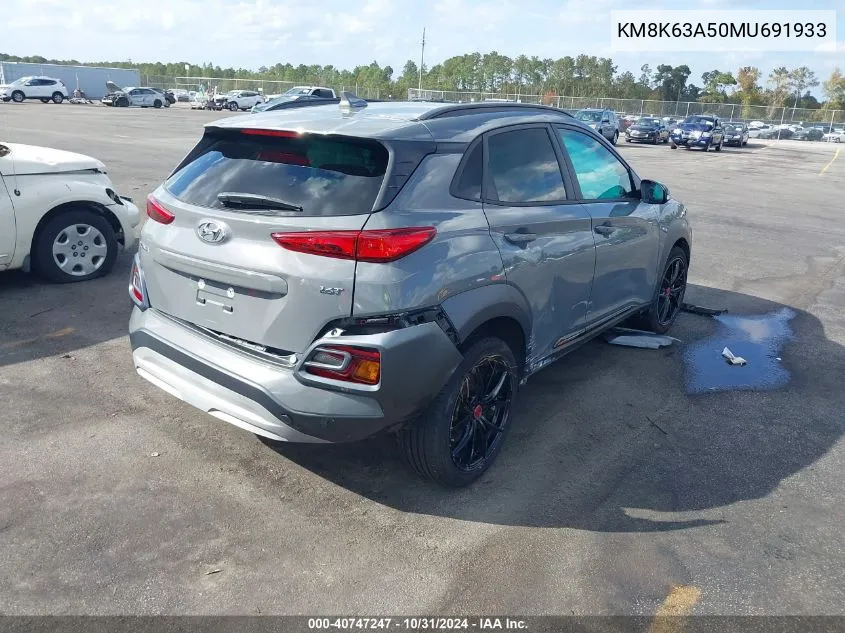 2021 Hyundai Kona Night VIN: KM8K63A50MU691933 Lot: 40747247