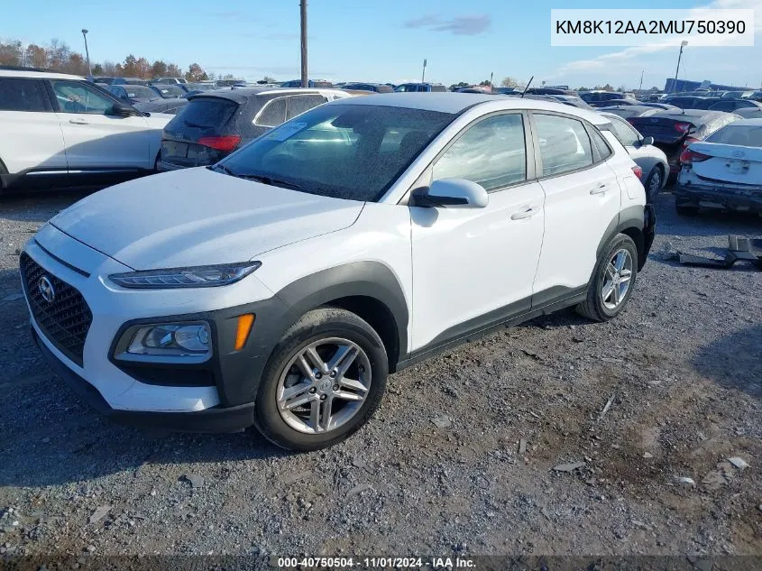 2021 Hyundai Kona Se VIN: KM8K12AA2MU750390 Lot: 40750504